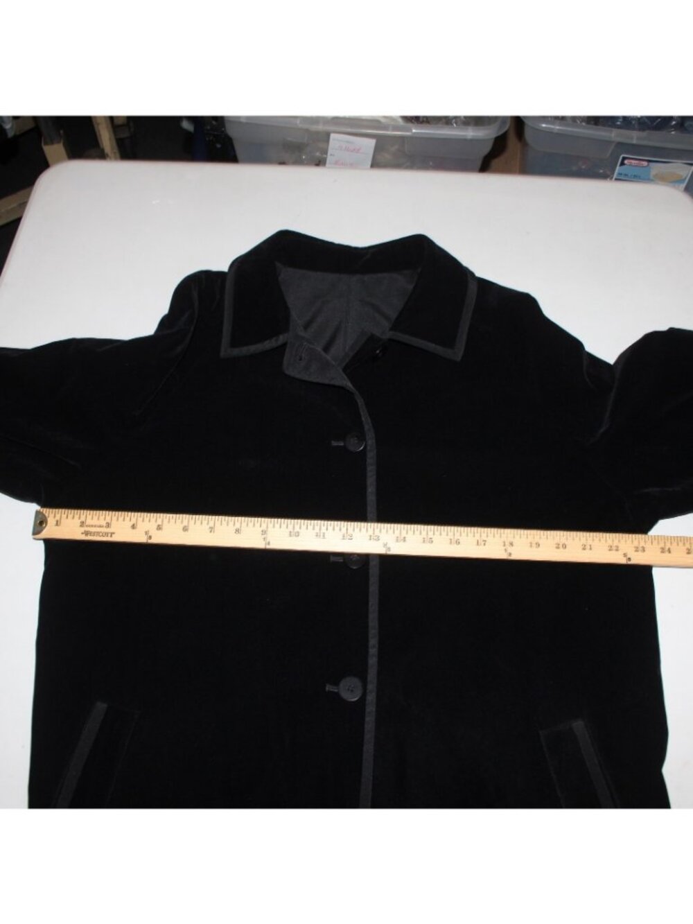 J Jill Coat Sz L Black Velour Button Pocket Collared Cotton Nylon Polyester Coat - Picture 14 of 16